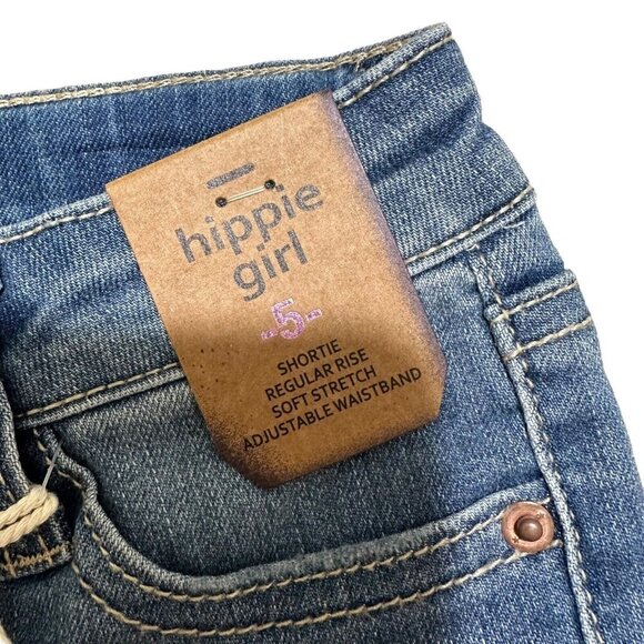 Hippie Girl NWT Girl’s Size 5 Shortie Reg-Rise Stretch Lace Trim Jean Shorts NEW - Picture 2 of 5
